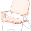 Padded Low Beach Chair, 4-Position Folding Outdoor Chair with Wooden Armrests, Cushioned Seat, Storage Pouch & Carry Strap for Beach, Patio and Lawn, Harbour Ros Pink