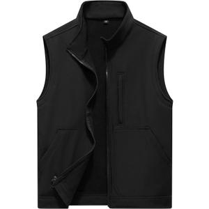 VtuAOL Men's Lightweight Softshell Vest Outdoor Quilted Vest Sleeveless Jacket for Travel Hiking Golf (Black, XXL)