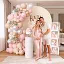 Pink and White Baby Shower Decorations for Girl, Baby Boxes with Letters/ Balloon Garland Arch/ Balloon Tools, Birthday Party Supplies Its a Girl Baby Shower Decorations