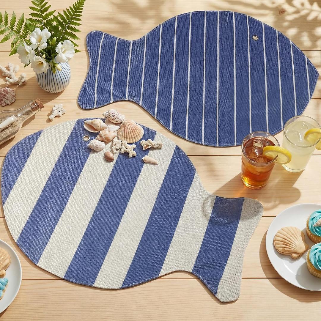 Set of 12 Fish Placemats Blue Ocean Table Mats Double-Layer Summer Nautical Coastal Table Place Mats for Kitchen Dining Room Home Party Indoor 12x16.5 Inch