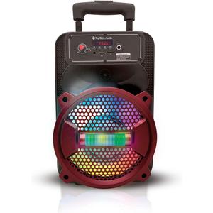 Top Tech Audio Rock-8 1500W Portable Bluetooth Speaker, 8-Inch Woofer, LED Lights, Rechargeable Battery, Wireless Streaming, USB, TF Card & AUX Input, FM Radio, Karaoke Microphone Included, Red