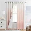 Ombre Full Blackout Curtain Panels 84 Inch Long Noise Reducing Energy Efficient Window Treatment Drapes for Bedroom Linen Texture with Grommets Top Gradient Print Cream White to Pink, 50"x84"x2