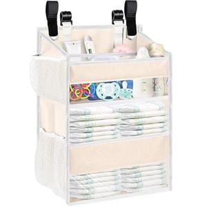 Ofiray-home Hanging Diaper Organizer for Changing Table,Cribs,Car,Playard or Wall & Nursery Organization - Spacious & Durable 2-Tier Diaper Organizer- Hold 90+ Diapers, Won't Deform, Grey
