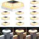 Brightever 4x4 Solar Post Cap Light 12-Pack, Fence Post Solar Lights with 3 Lighting Modes, Fits 4x4 3.5x3.5 Vinyl/Wood Posts, White Solar Powered Waterproof Deck Post Lights for Garden Patio Porch