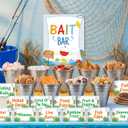Potchen 31 Pcs Ofishally One Birthday Party Decorations 12 Fishing Bait Buckets 1 Bait Bar Accessories Sign 18 Fishing Food Labels First Birthday Party Supplies for Baby Shower Buffet Decors
