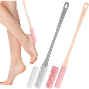 2 Pack Toe Cleaning Brush, 15.7" Shower Foot Scrubber, Long Handle Silicone Bristles Lotion Applicator, Two Sizes Heads, for Elderly, Men and Women