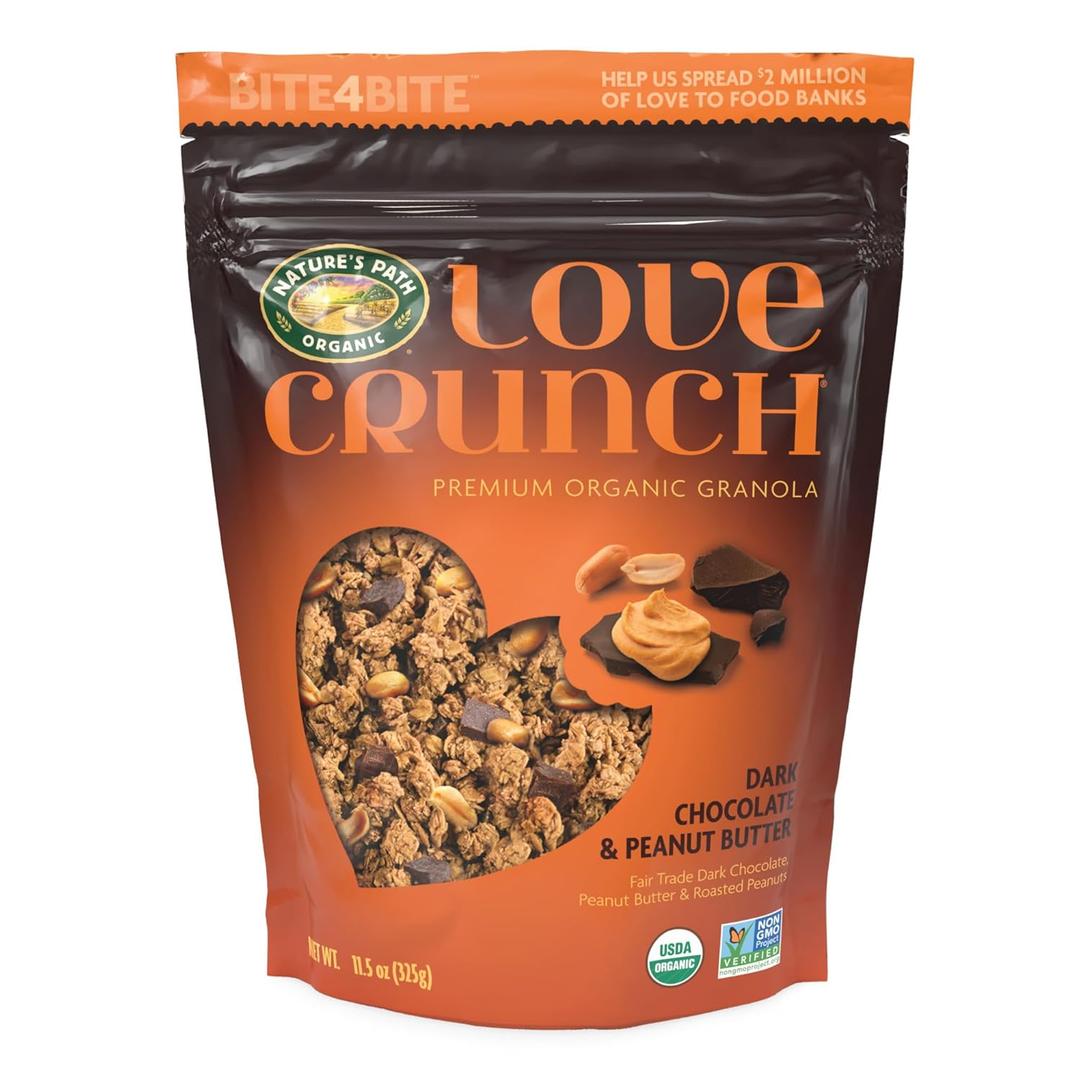Love Crunch Organic Dark Chocolate & Peanut Butter Granola, 11.5 oz (Pack of 6), Non-GMO, Fair Trade, by Nature's Path