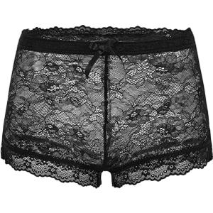 OYOANGLE Women's Floral Lace See Through Shorts Elastic Waist Bow Knot Y2k Going Out Shorts (Medium, Black)