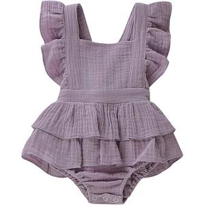 Douhoow Infant Baby Girl Romper Baby Ruffle Bodysuit Jumpsuit One-Piece Cotton Linen Clothes Size 80