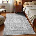 4x6 Grey Washable Boho Area Rug for Bedroom, Vintage Floral Non Slip Living Room Rugs, Soft Low Pile Indoor Mat, Aesthetic Pattern Carpet for Kitchen, Dining Room and Bedside