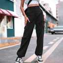 ZMPSIISA Women High Waisted Cargo Pants Wide Leg Casual Pants 6 Pockets Combat Military Trousers (Black, M)