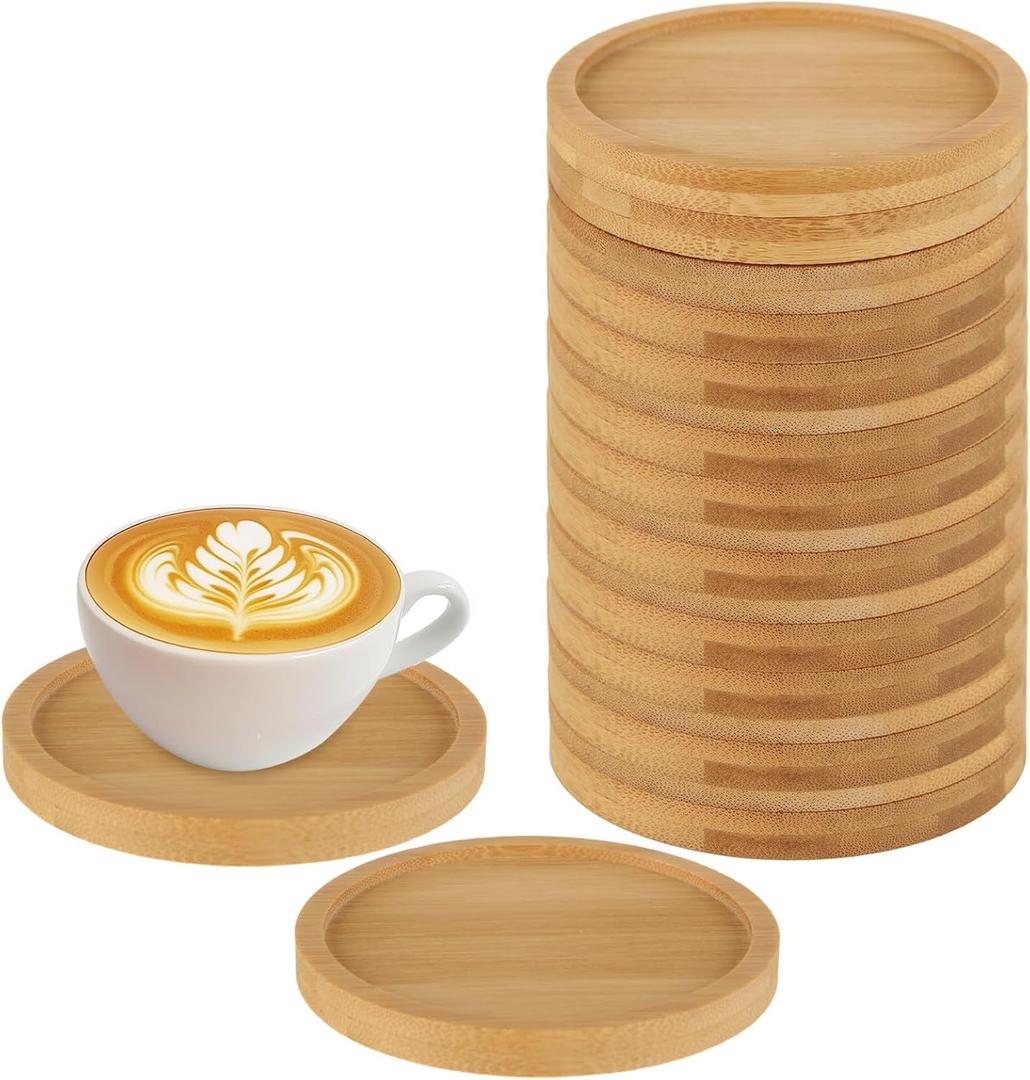 32 Pack 3 Inch Bamboo Coasters for Planters, Small Plant Coasters Bamboo Planter Drink Saucer Trays Tabletop Planters Protection Home Office Decoration
