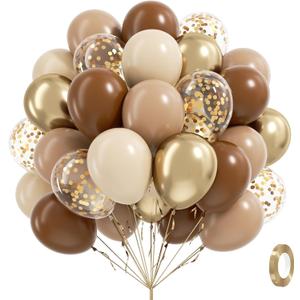 60pcs Brown and Gold Balloons for Neutral Bridal Shower, Birthday, Baby Shower Party Decorations - Light Sand White Confetti Balloons