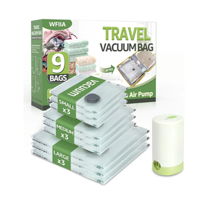 Vacuum Bags for Travel with Rechargeable air Pump, 9 Packs of 3 Sizes Vacuum Seal Bags for Clothing (9 Combo Set)