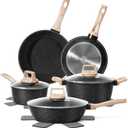 SODAY 12 Pcs Pots and Pans Set, Nonstick Cookware Sets Black Granite Induction Cookware, Non-toxic Healthy Non Stick Kitchen Cooking Set with Frying Pans Set, Saucepans,Steamer (PFAS, PFOA, PFOS Free)