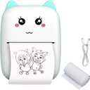  Portable Printer, Mini Pocket Bluetooth Thermal Printers with 1 Roll Printing Paper, BT Inkless Printing Gifts for Label Receipt Photo Notes Study Home Office (Blue)