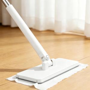 Snap Grip Mini Mop for Disposable Face Towel, Zero-Touch Attach & Remove Minimop, Extendable Lazy Mops for Bathroom, Mirror, Wood Floor, Reusable Snapgrip Mop Works with Tiny Cloth(48")