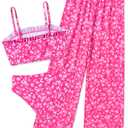Pink Bikini for Girl Size 9-10 Swimwear Big Girl Bathing Suits 9 10 Girl's Rash Guard White Floret Tankini Flowers Rashguard 3 Pieces High Waisted Swimsuit Pants Ruffle Coverup Cute Swim Bottoms