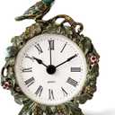 Kenning Vintage Mini Table Clock, 3.5 Inch Decorative Metal Silent Non Ticking Analog Quartz Battery Operated Table Top Clock for Living Room Bedroom Bedside Desk Decor(Bird)