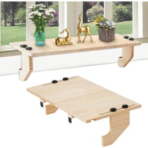 Wooden Window Plant Shelf Stands, 22" Sill Extender for Indoor Plants No Drilling, Renter Friendly DesignEasy Installation Without Damage