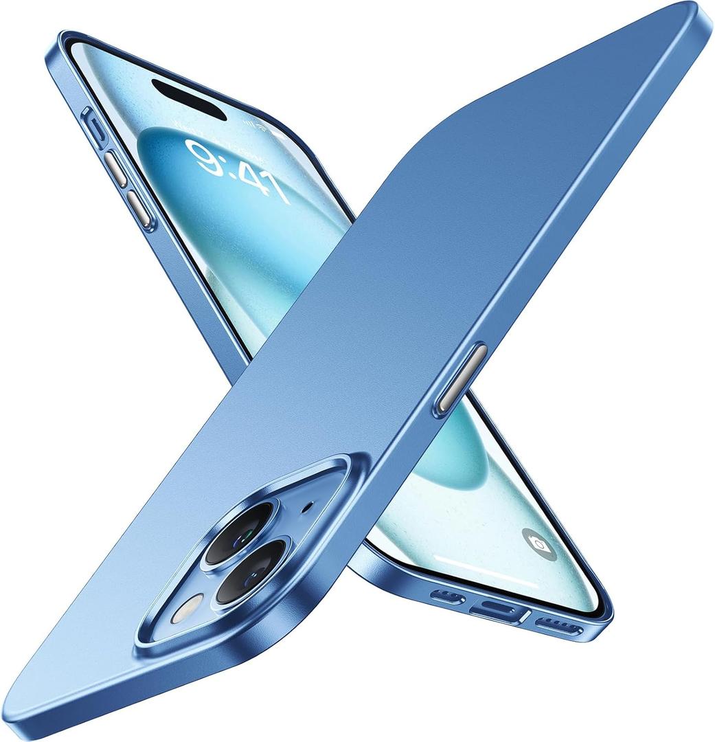 TORRAS Slim Fit Designed for iPhone 15 Case, [Ultra Thin as No Case on][Velvety Touch] Sturdy Protective Cover with Anti-Scratch Hard Plastic Super Slim Phone Case for iPhone 15 (6.1"), Blue