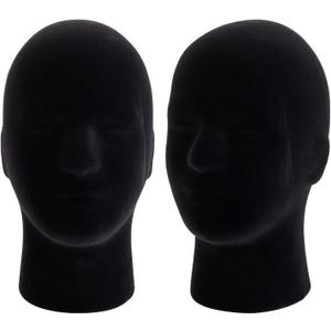 Hedume 2 Pack Mannequin Head Stand Model, Foam Black Velvet Male Wigs Display Model, Mannequin Manikin Head for Wig, Hat, Glasses