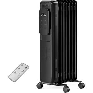 Oil Filled Radiator Space Heater, 1500W Electric Portable Heaters for Indoor Use, Touch Screen, LCD Display, 24H-Timer, Overheat & Tip-Over Protection (Black)
