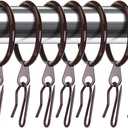 Hotop 30 Pcs Metal Drapery Curtain Rings 0.98/1.26/1.65 inch Interior Diameter and 30 Pcs Hanging Curtain Drapery Pin Hooks for Window Door Shower(Brown,32 mm)