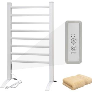 KEG Towel Warmer 8 Bars for Bathroom Freestanding or Wall Mounted Bath Towel Heater Plug-in with Built-in Timer Silver
