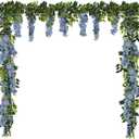 Wisteria Artificial Flowers Garland 2PCS 5.91FT/Peice Fake Wisteria Vines Dusty Blue Faux Wisteria Rattan Silk Hanging Flowers for Wedding Arch Decorations Garden Floral Decor (Dusty Blue)
