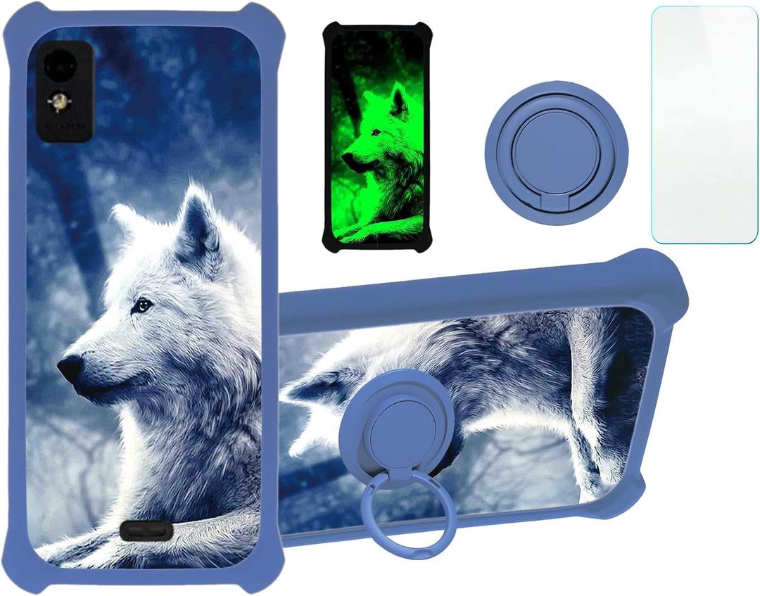 jioeuinly Blu Studio Mini 2023 Case Compatible with Blu Studio Mini 2023 Phone Case Cover [with Tempered Glass Screen Protector][Hard PC + Soft Silicone][Ring Support] [Luminous Effect] YGL-LAN