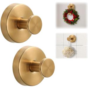 Suction Cup Hooks for Shower, No-Drill Suction Cup Hooks,Bathroom Towel Holder,Metal Towel Hooks for Showers Bathrooms Mirrors,Tile,Glass,Hanging Towels Robes (2Pcs Gold)