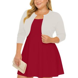 AusLook Plus Size Women Shrug Long Sleeve Lightweight Open Front Knit Cropped Bolero Cardigan Sweater 1X-5X (2X, A08-white)