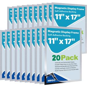 11" x 17" Magnetic Sign Holder, Self-Adhesive Double-Sided Display Frame for Glass, Window, Door, Wall Magnetic Poster & Document Holder, 20 Pack, Silver