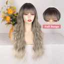 Lativ Ombre Dirty Blonde Wig for Women Wig with Bangs Long Wavy Culry Synthetic Wig for Daily Party Use 26 Inch
