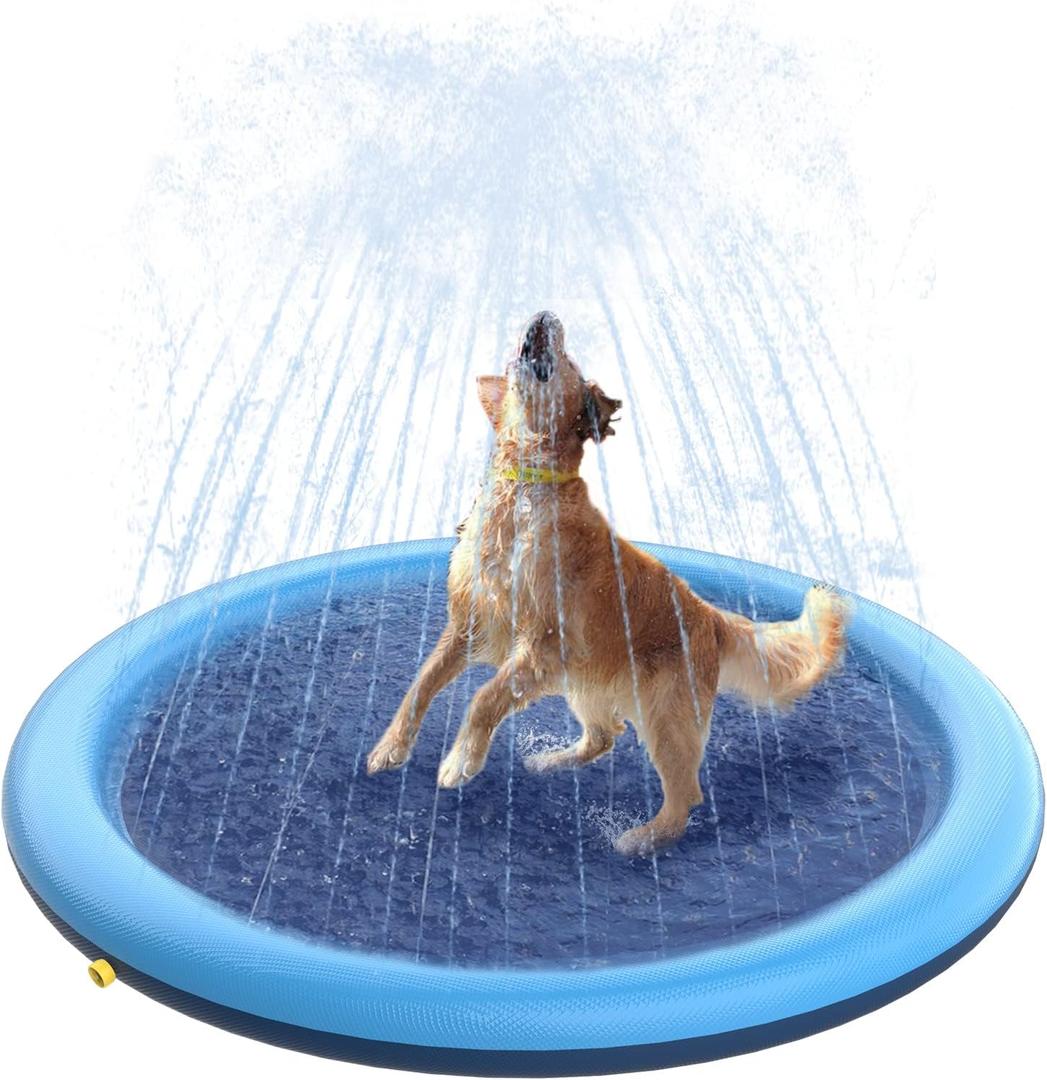 Peteast Dog Splash Pad 51" Anti-Slip Dog Pool for Large Dogs 0.58 mm Thick Dog Sprinkler Outdoor Dog Toys - Dog Accessories for Large Dogs (Blue)