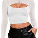 Zando Sheer Bolero Shrug for Women - Mesh Crop Tops Open Front Sexy Rave Outfits Long Sleeve Workout Top Beach Arm Cover Up (White, Small)