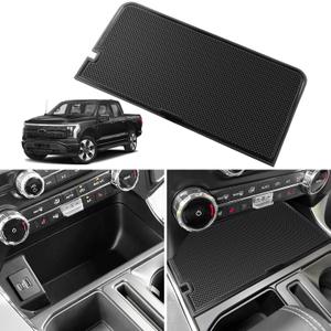 Center Console Compartment Cover for Ford F150 Accessories 2021-2024 2025, Lightning XLT 2022-2024 Interior Hidden Panel Secret Pocket Lid USB Hole(Fits into The Open Pocket in Front of The Shifter) (Black)
