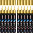 Overseas Gold Paint Pens - Permanent Acrylic Paint Markers 12 Pack, Water-Based, Quick Dry, Waterproof Marker Pen for Rock, Wood, Plastic, Metal, Canvas, Glass, Fabric, Card, Mugs. Medium Tip
