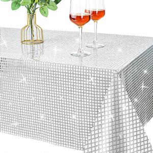 54 x 108 Inches Disco Party Tablecloth Mirror Silver Foil Table Cloth Glitter Metallic Tablecover Sparkle Table Runner for 70s 80s Disco Dance Party Wedding Home Decorations