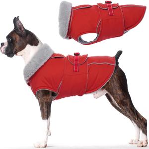 Lelepet Warm Dog Coat - Reflective Waterproof Fleece Vest with Adjustable Buckle Hook & Loop, Windproof Winter Jacket Dog Coats for Large Dogs, Red, L