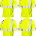JaGely 4 Pcs Reflective Safety Shirts Short Sleeve High Visibility Hi Vis T-shirts for Construction Work with Front Pocket (X-Large, Yellow)