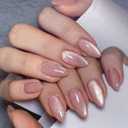 Almond Press on Nails Medium - Pink Fake Nails with Glitter Design - Glossy False Nails Full Cove Stick on - for Women 24 Pcs