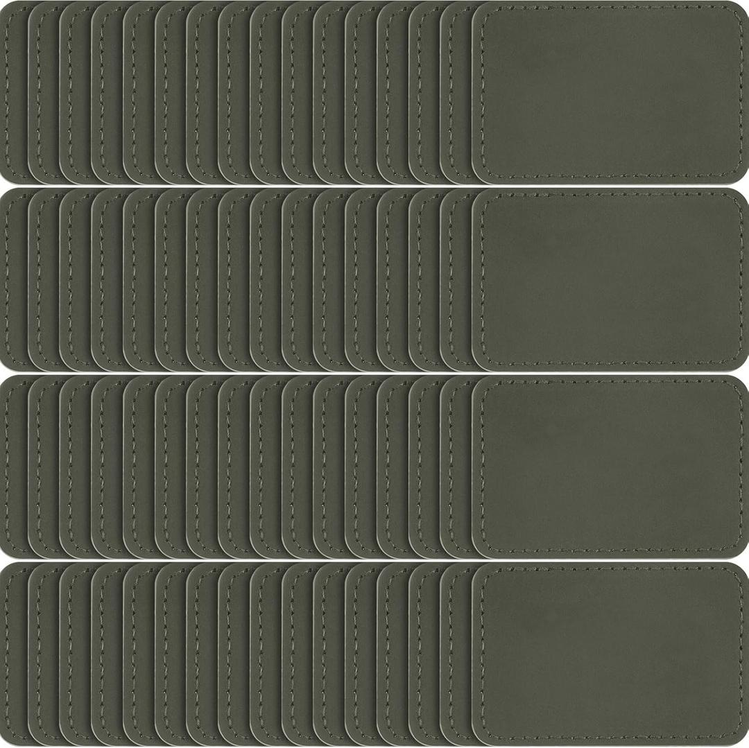 Dunzy 60 Pcs Blank Leatherette Hat Patch with Adhesive Rectangle Leather Hat Patches Rustic Faux Iron on for Fabric Repair Custom Sewing Laser Engraving DIY Crafts(Gray,3 x 2 Inch)