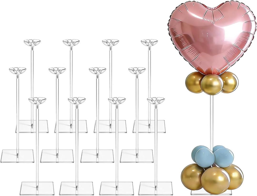 12 Pack Clear Acrylic Balloon Stand Kit, 15.75 Inch Reusable Balloon Sticks Holder With Base Perfect for Tabletop Centerpiece Party Event Decorations (15.75" 12 Pack)