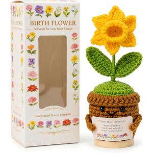 May Birth Flower Lily of the Valley Crochet Potted Plant Gift, Handmade Style with Wooden Base, Meaningful Birthday Desk Decor, Office Plant for Mom