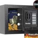 Voncabay Money Safe Box for Home with Sensor Light & Fireproof Money Bag - 0.23 Cubic Feet Security Safe Box with Digital Keypad, Keys & Pass Code Lock Black
