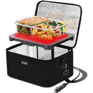 Aotto Heated Lunch Box Food Warmer - 12V/24V 2-in-1 Car Food Warmer with Vehicle Plug - Mini Portable Electric Lunch Box Heater for Men and Women - Reheat & Keep Meals Warm On the Go - Black