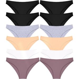 FINETOO 12 Pack Cotton Underwear for Women Cute Low Rise Bikini Panties High Cut Breathable Sexy Hipster Womens Cheeky Extra Lar