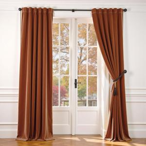 jinchan Velvet Curtain for Living Room, Thermal Insulated Luxury Drape for Bedroom 96 Inch Long, Stylish Soft Privacy Room Darkening Window Treatment Grommet 1 Panel, Caramel